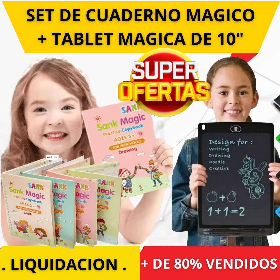 SET CUADERNO MAGICO (4 Cuadernos + Lapicero Magico) + TABLET MAGICA DE 10"